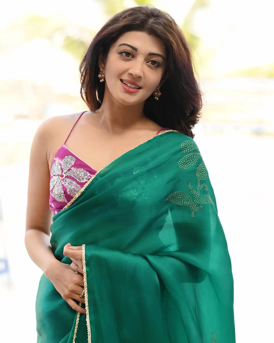 Pranita Subhash appears in a event with green Saree