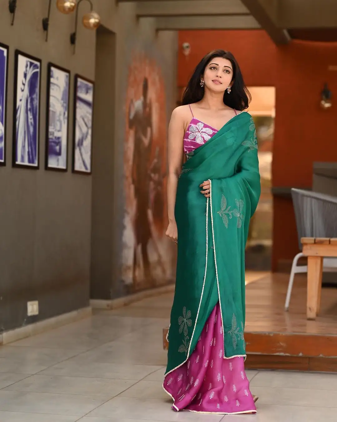 Pranita Subhash appears in a event with green Saree