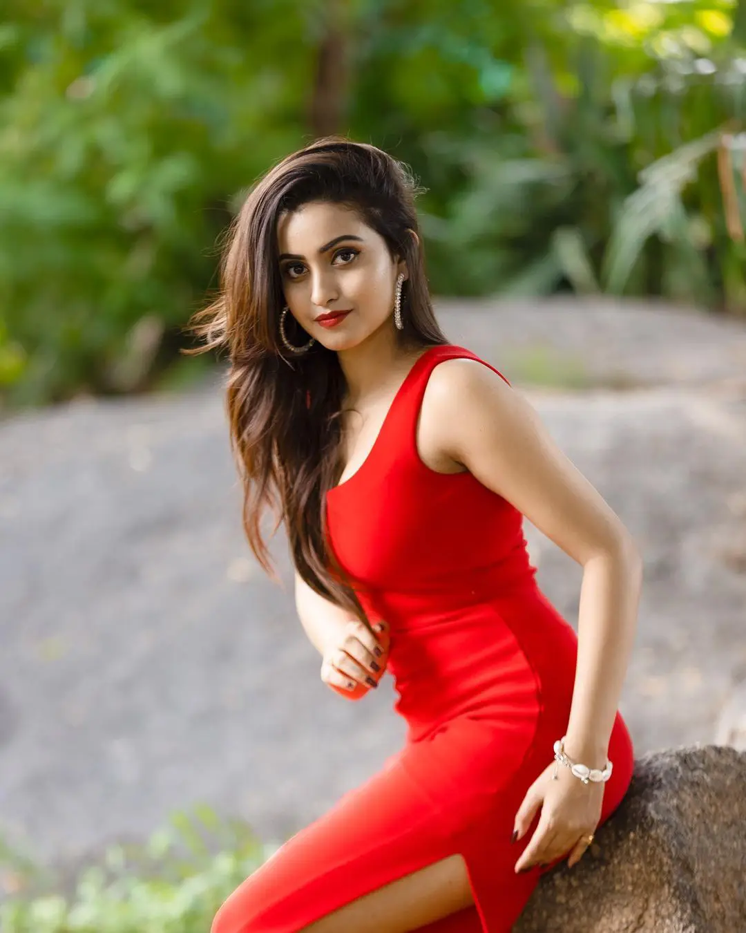 Deepika Pilli shining in Red Tight fit dress