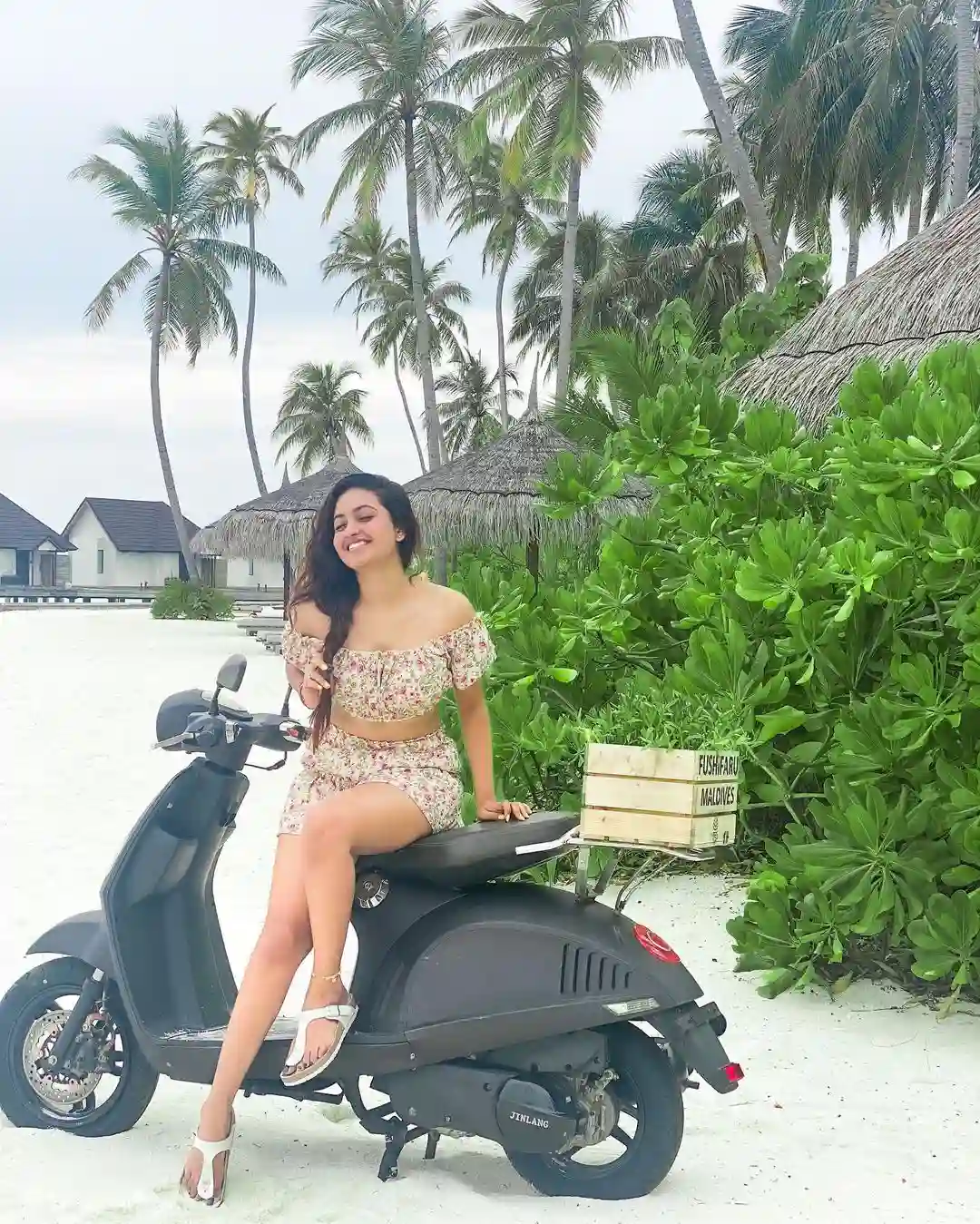 Deepika Pilli cute poses in maldives beach with short dresses