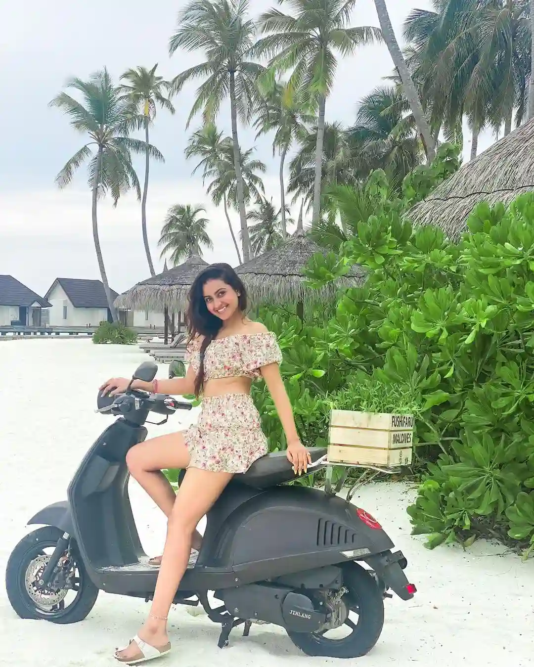 Deepika Pilli cute poses in maldives beach with short dresses