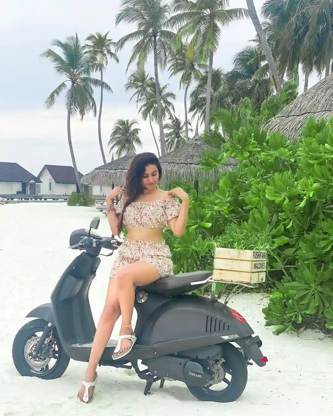 Deepika Pilli cute poses in maldives beach with short dresses
