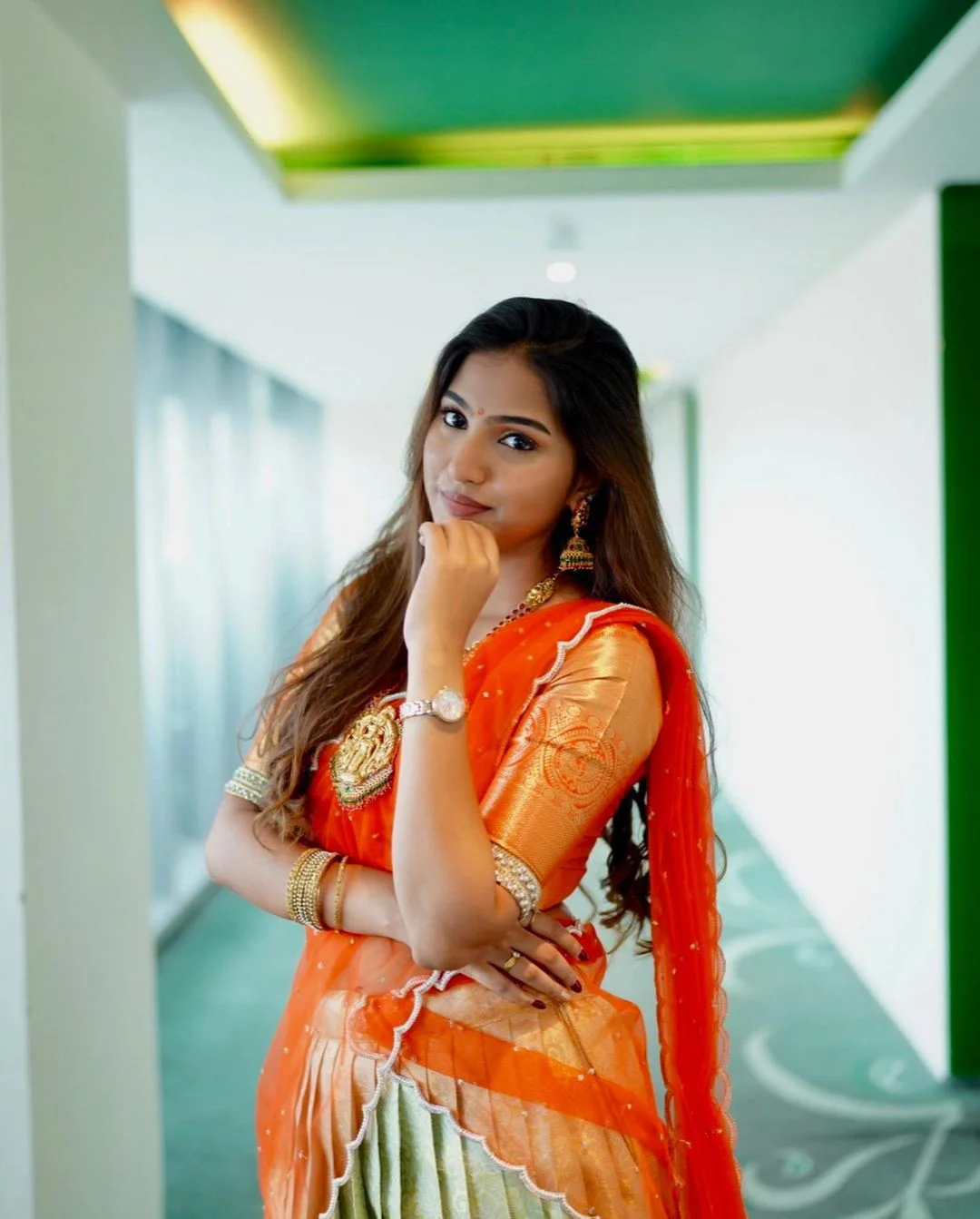 Pranavi Manukonda gorgeous looks in half saree