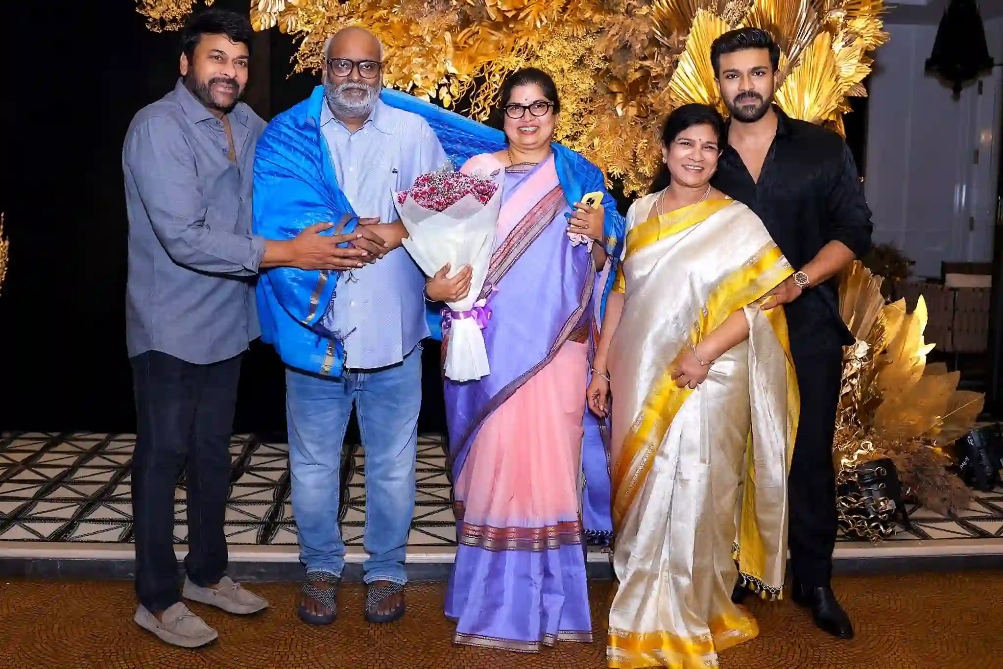 RRR team felicitated by Chiranjeevi at Ram Charan Birthday Party