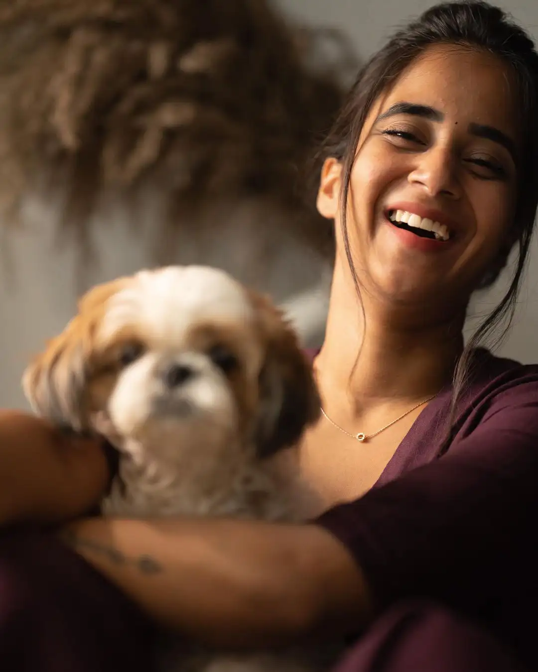 Deepthi Sunaina Cute poses with her pet dog