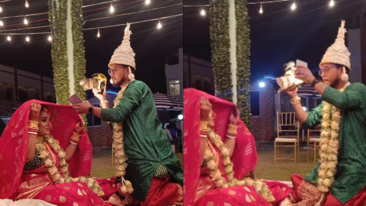 Groom As Photographer : తన పెళ్లికి తానే ఫోటోలు తీసుకున్న వరుడు .. వధువుని డిఫరెంట్ యాంగిల్స్‌లో క్లిక్ చేసి భలే వైరల్ అయ్యారుగా..