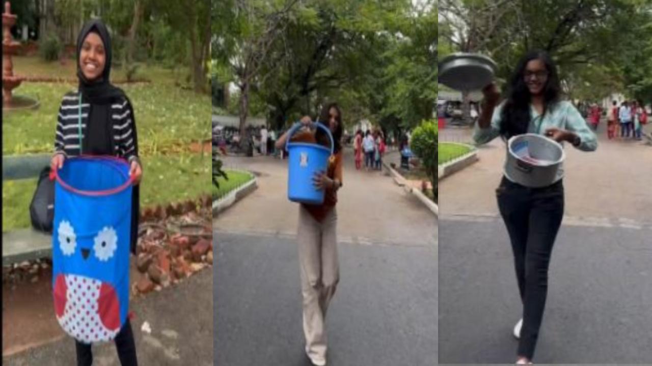 Students fun at college : ‘నో బ్యాగ్ డే’ .. కాలేజ్ బ్యాగ్‌కి బదులు ప్రెజర్ కుక్కర్