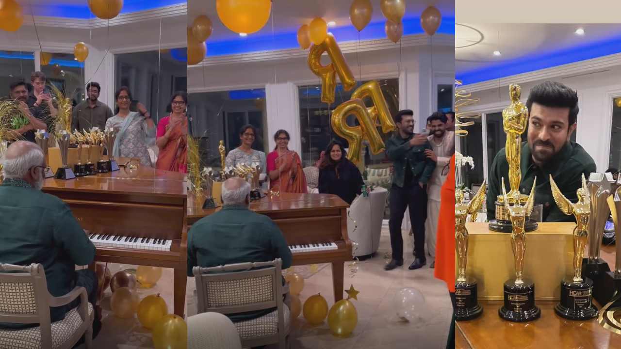 Rajamouli Oscar Success Party : ఆస్కార్ తర్వాత స్పెషల్ పార్టీ అరేంజ్ చేసిన రాజమౌళి.. పియానో వాయించిన కీరవాణి.. సందడి చేసిన RRR టీం..