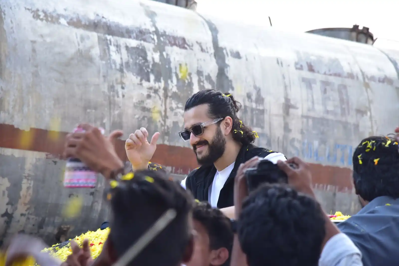 Akkineni Akhil Bike rally for Agent trailer launch at kakinada