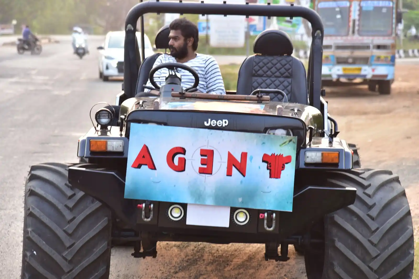 Akkineni Akhil Bike rally for Agent trailer launch at kakinada
