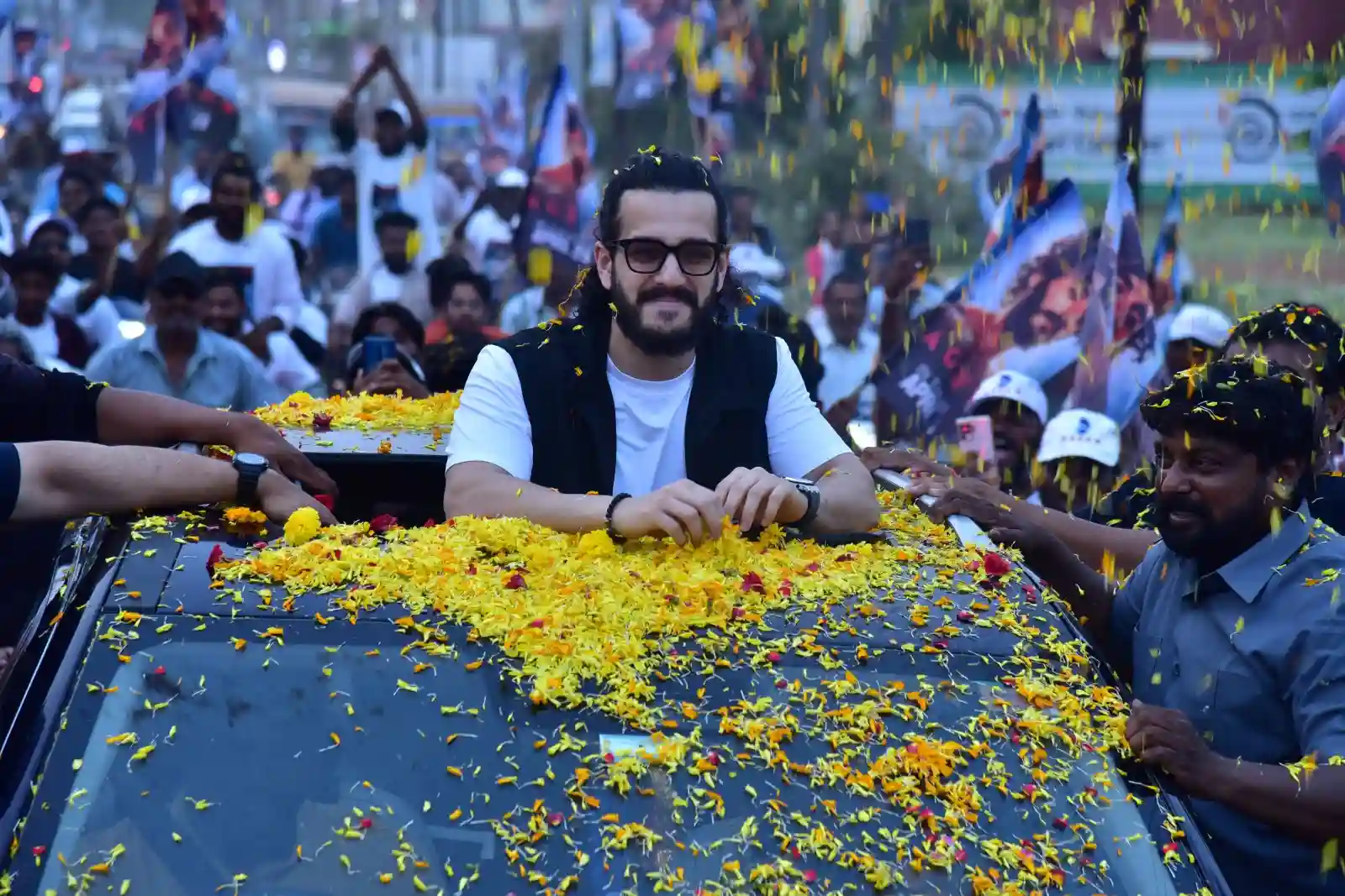 Akkineni Akhil Bike rally for Agent trailer launch at kakinada