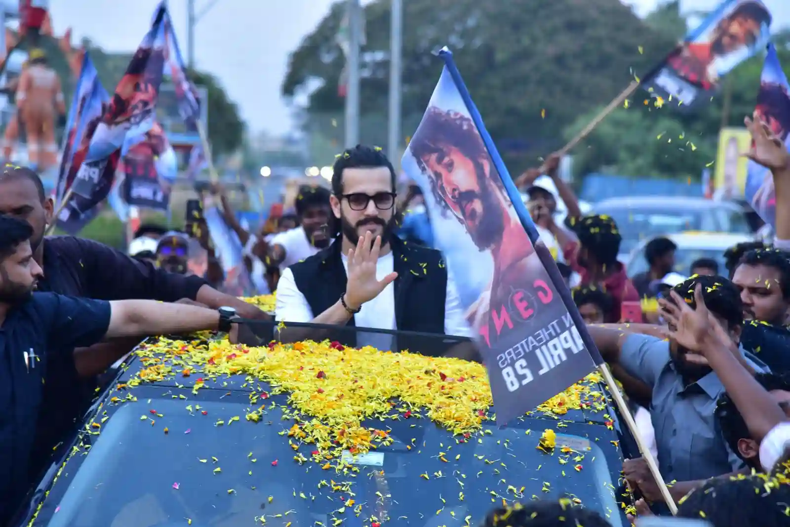 Akkineni Akhil Bike rally for Agent trailer launch at kakinada