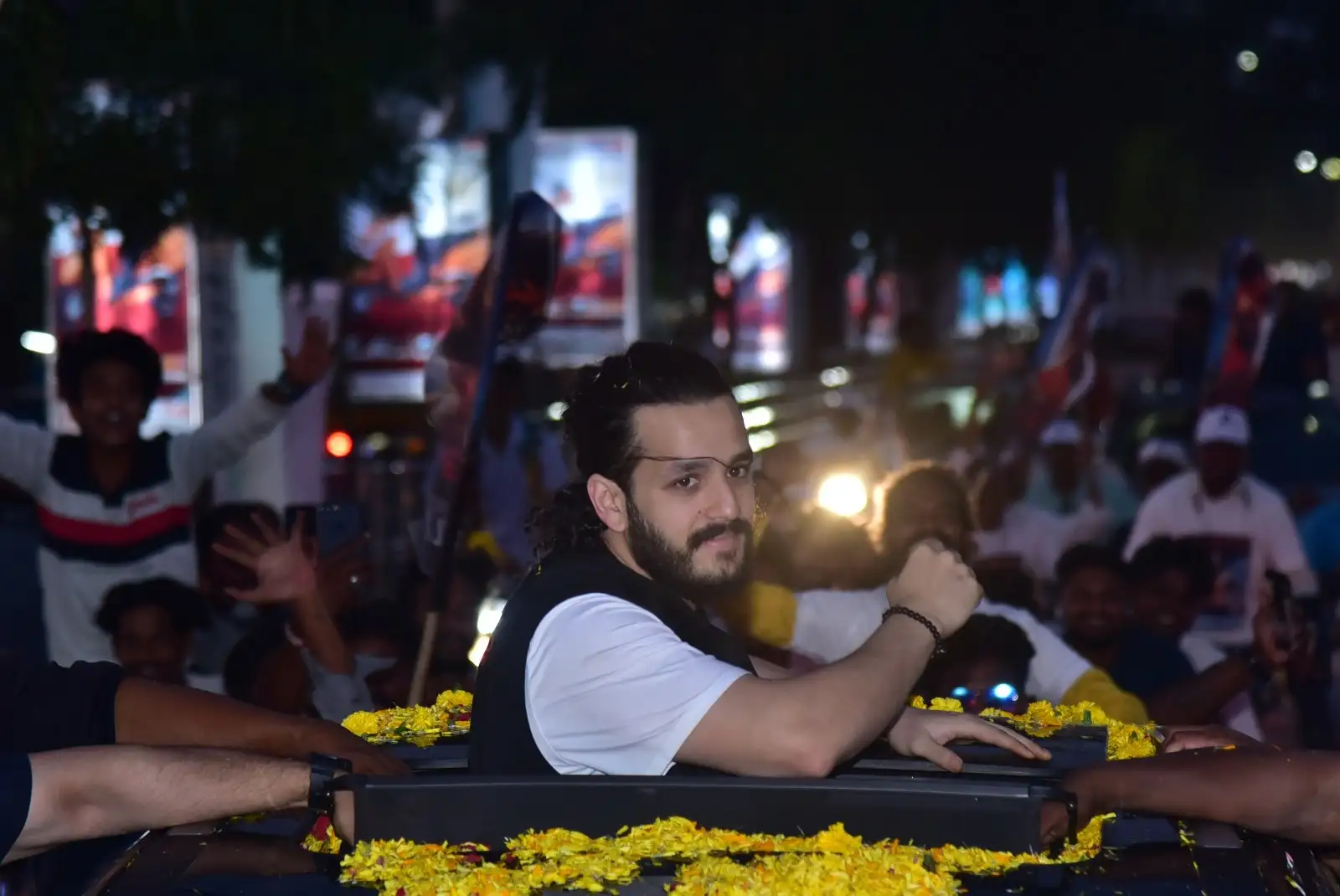 Akkineni Akhil Bike rally for Agent trailer launch at kakinada