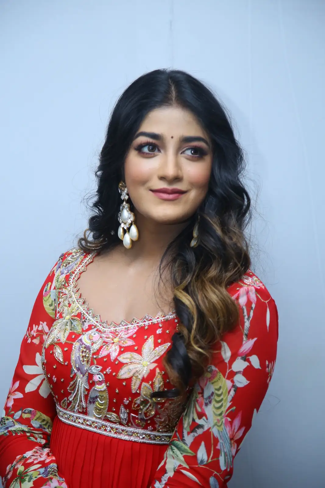 Dimple Hayathi cute looks in Red Punjabi Dress