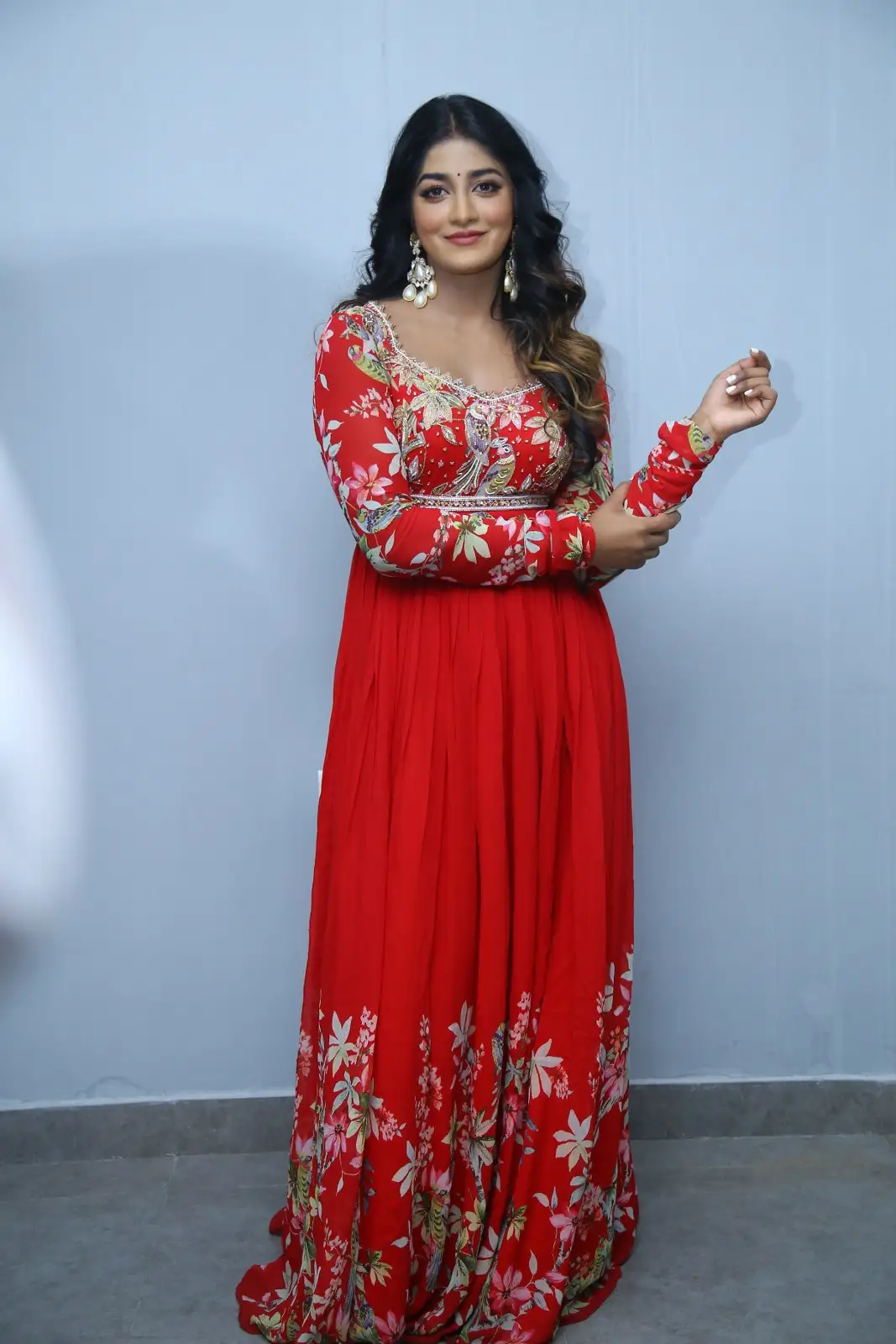 Dimple Hayathi cute looks in Red Punjabi Dress