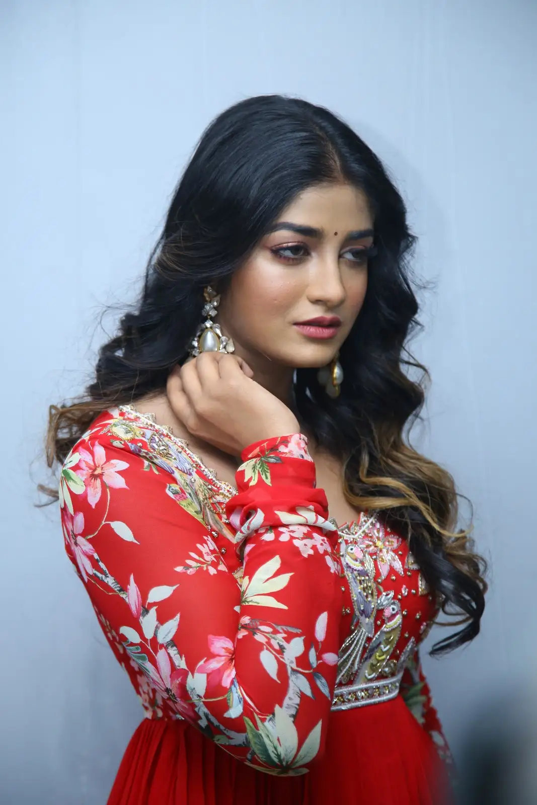 Dimple Hayathi cute looks in Red Punjabi Dress