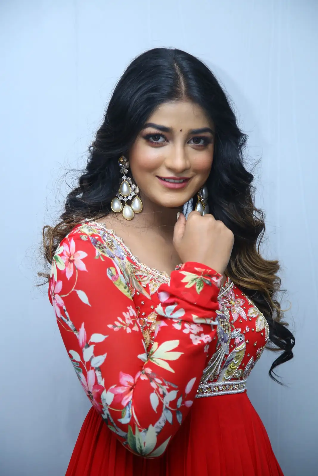 Dimple Hayathi cute looks in Red Punjabi Dress