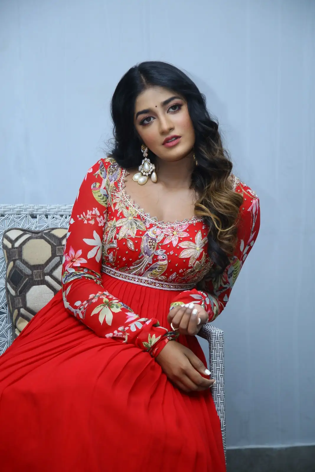 Dimple Hayathi cute looks in Red Punjabi Dress