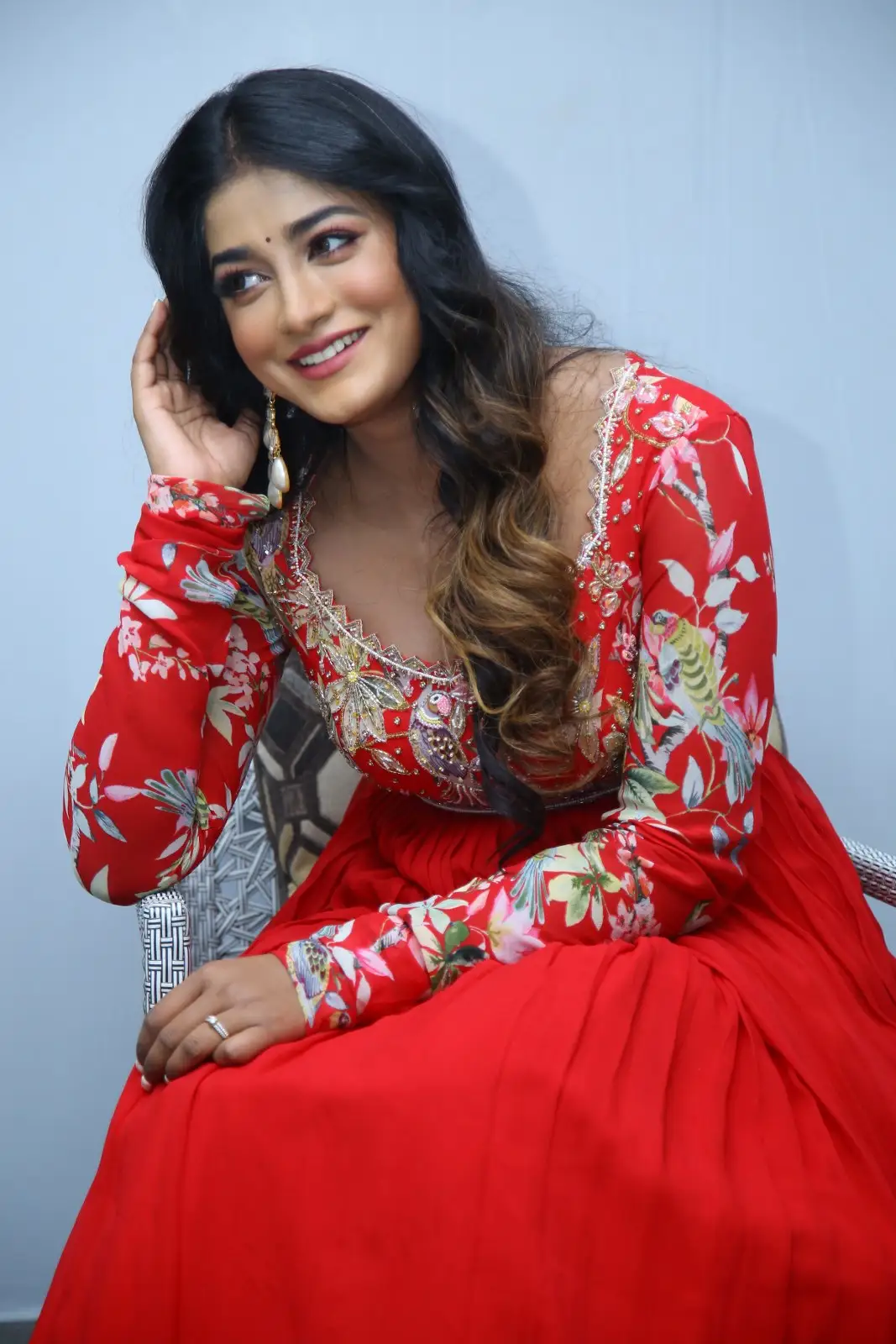 Dimple Hayathi cute looks in Red Punjabi Dress