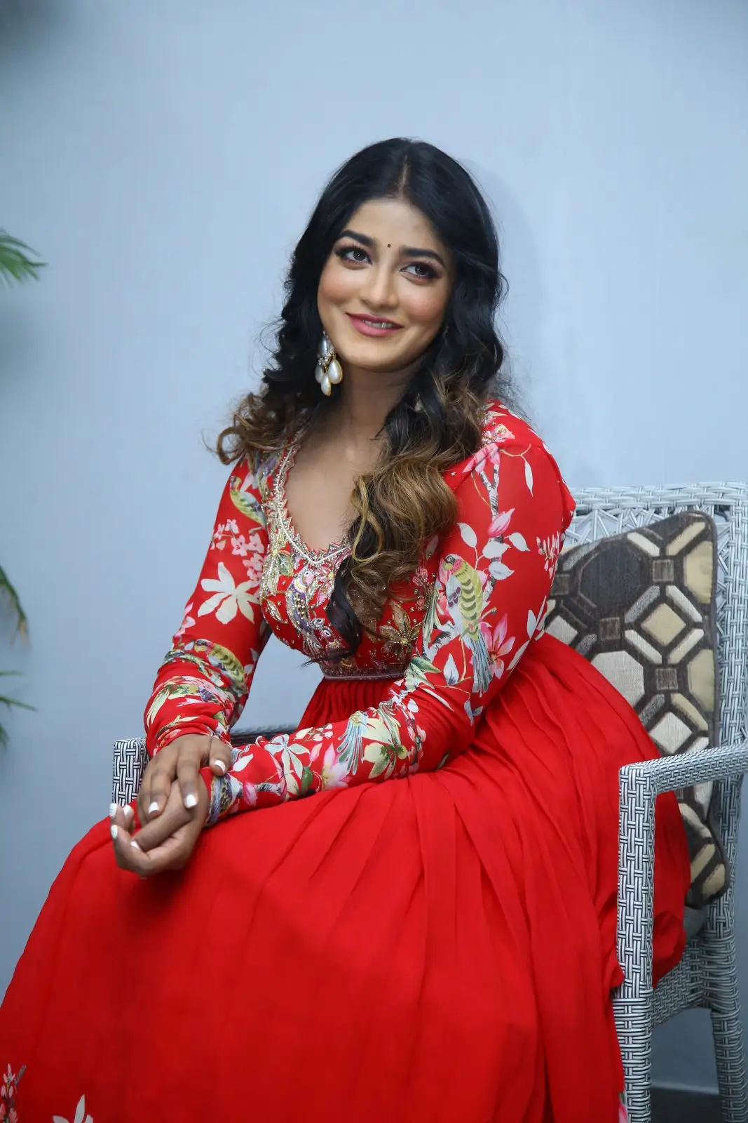 Dimple Hayathi cute looks in Red Punjabi Dress