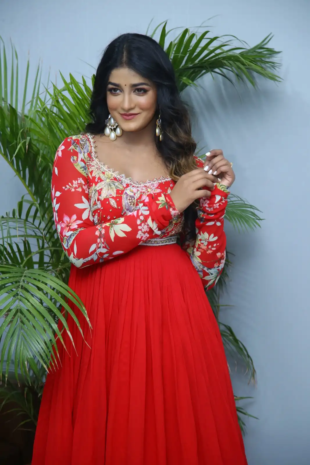Dimple Hayathi cute looks in Red Punjabi Dress