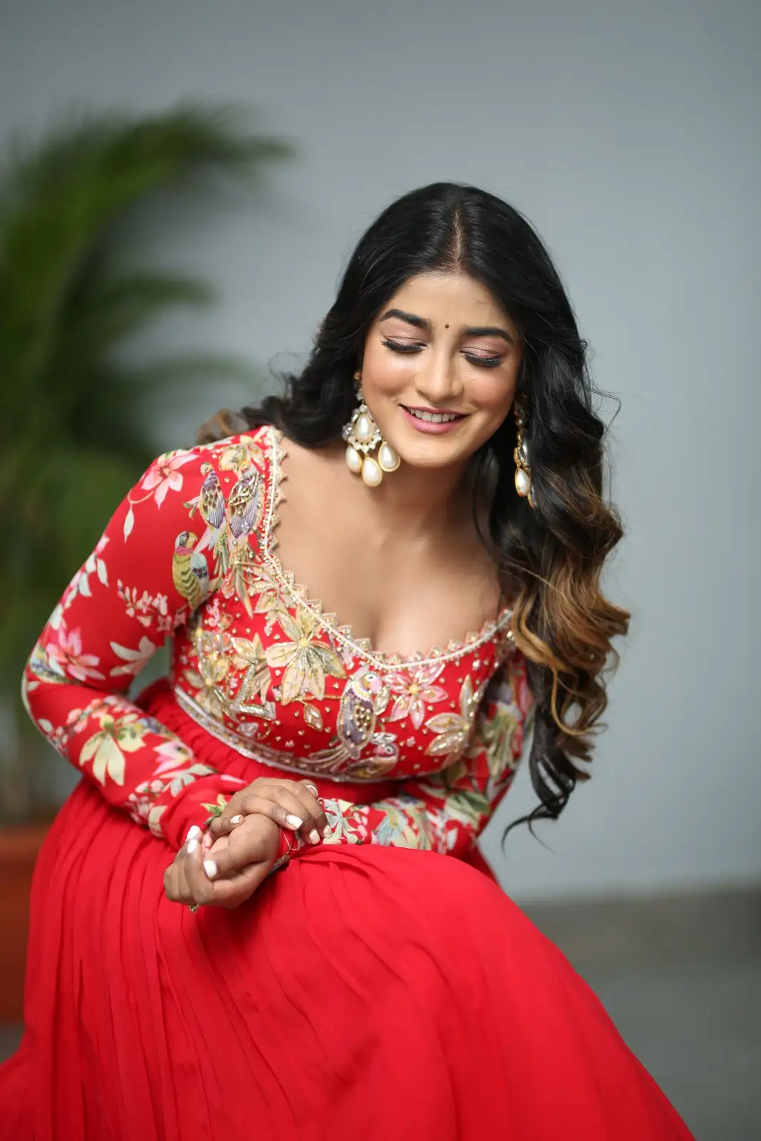 Dimple Hayathi cute looks in Red Punjabi Dress
