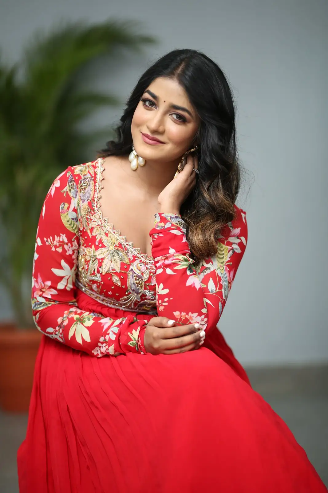 Dimple Hayathi cute looks in Red Punjabi Dress