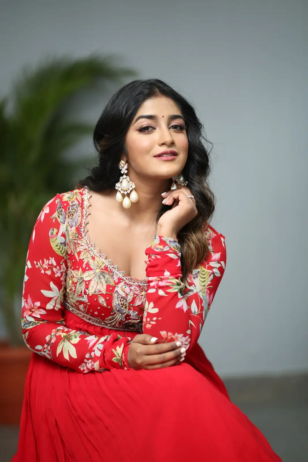 Dimple Hayathi cute looks in Red Punjabi Dress