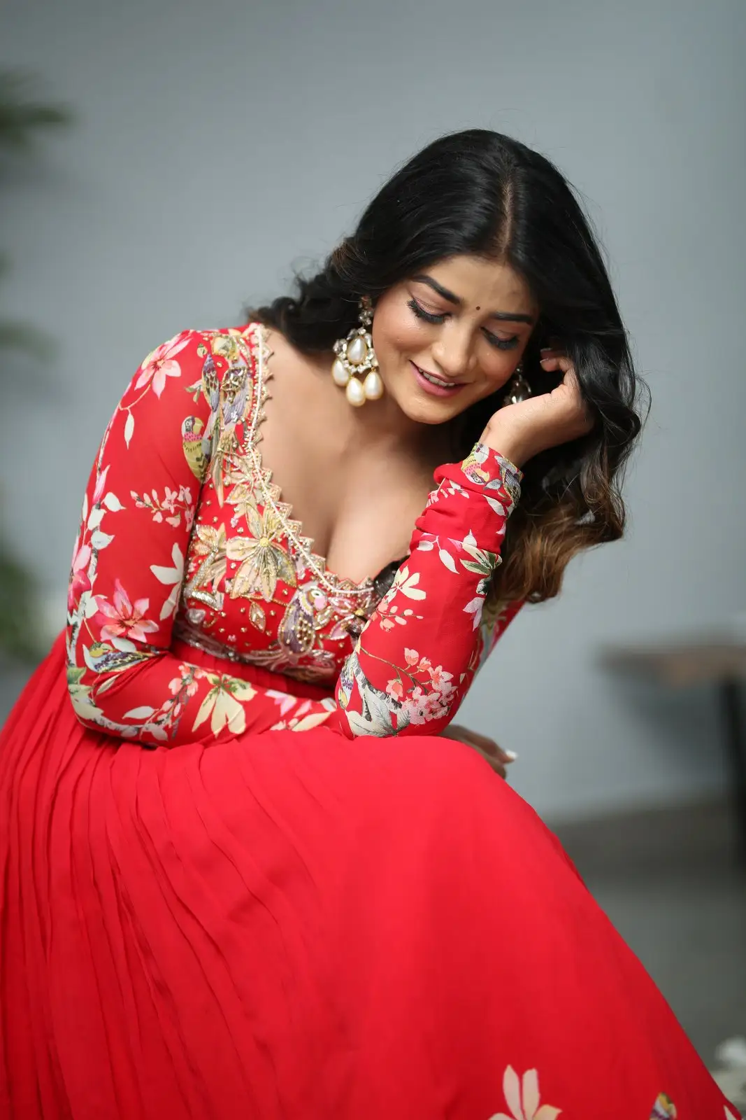 Dimple Hayathi cute looks in Red Punjabi Dress