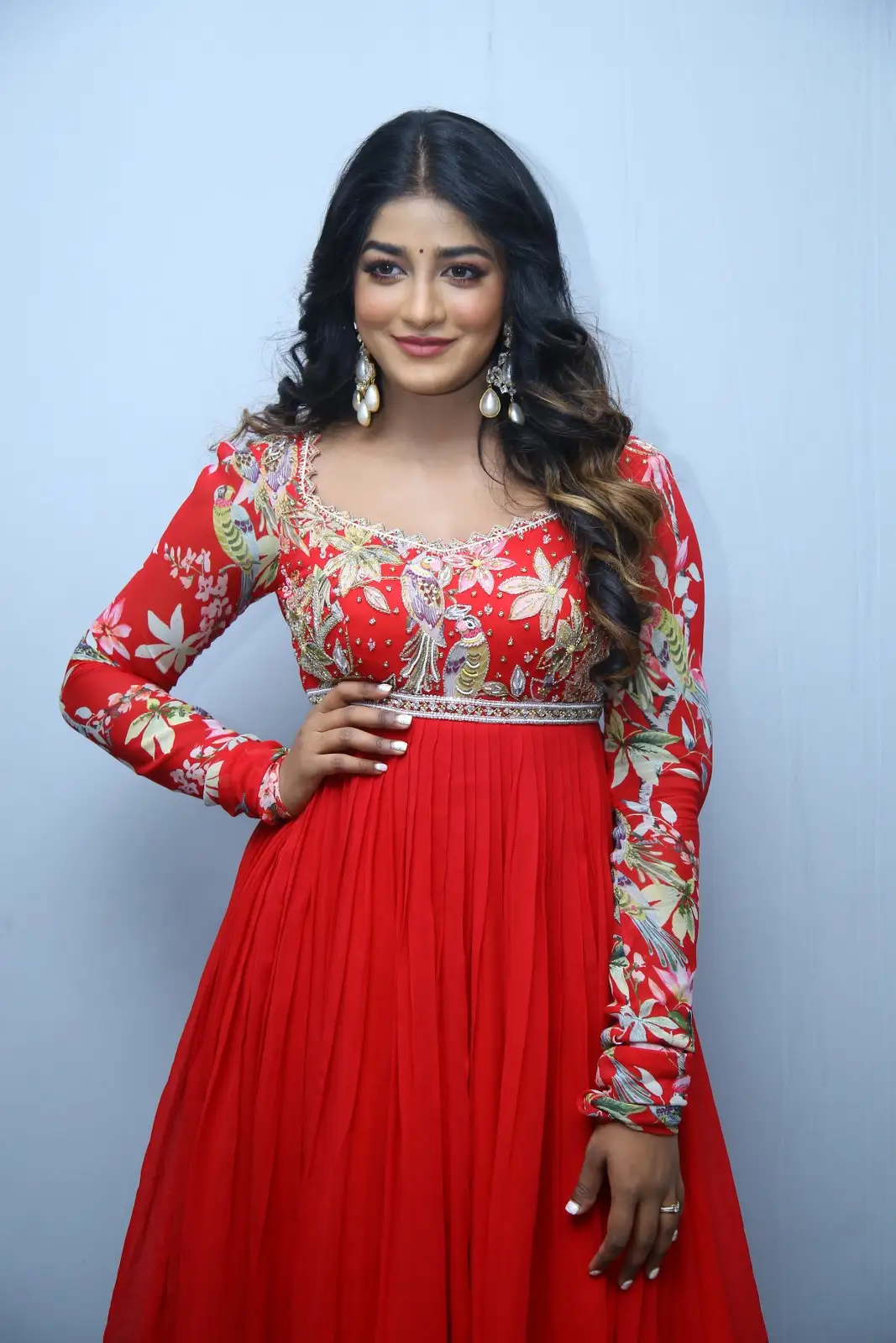 Dimple Hayathi cute looks in Red Punjabi Dress