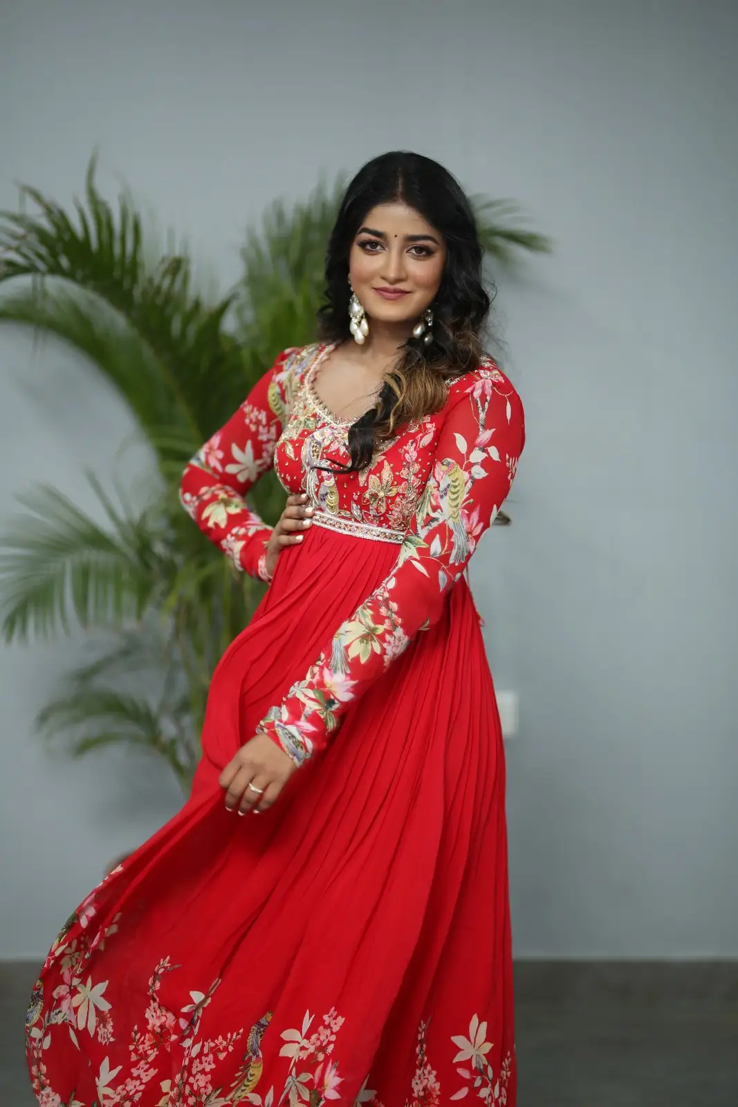 Dimple Hayathi cute looks in Red Punjabi Dress