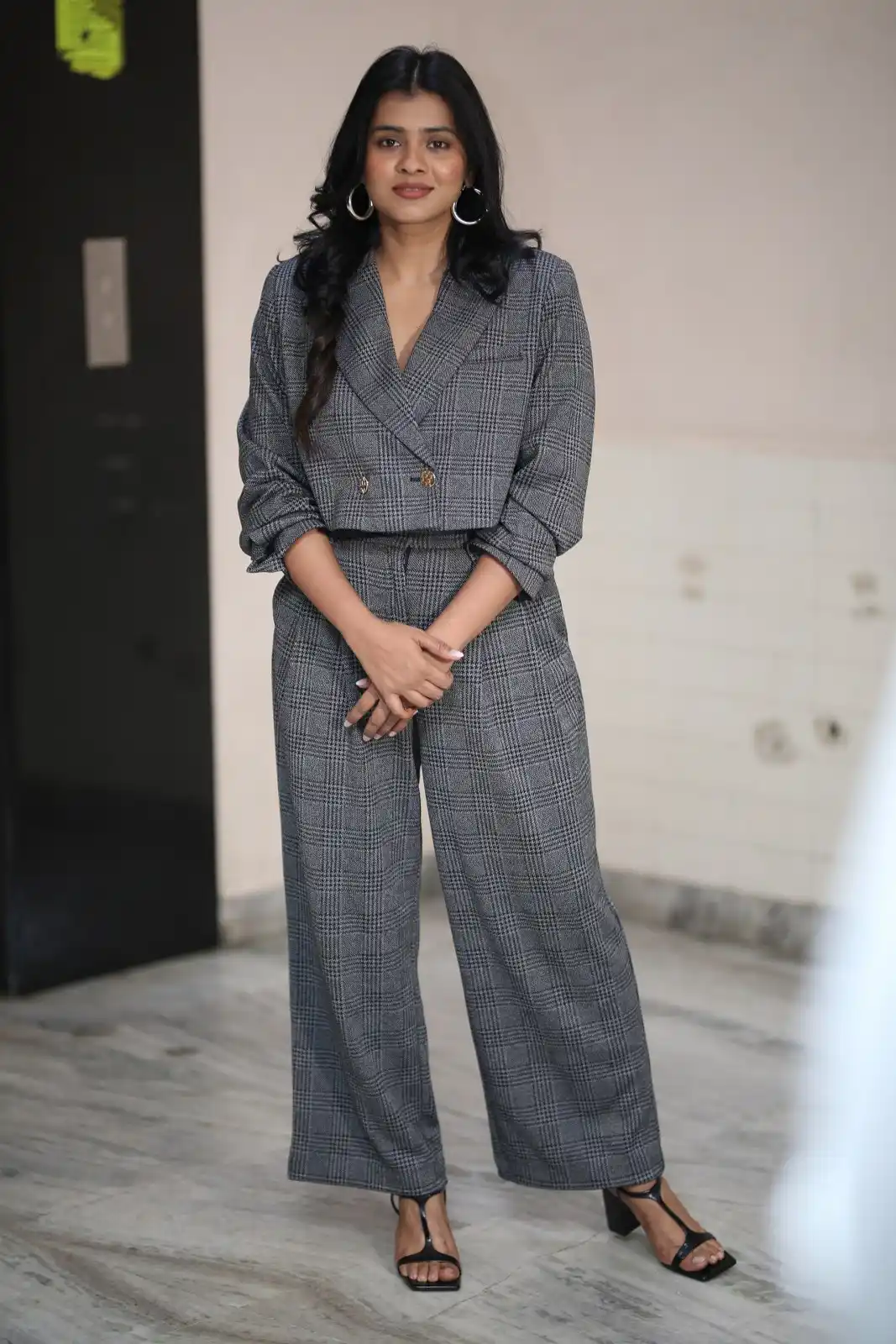 Hebah Patel Stylish Looks in Vyavastha Web Series Promotions