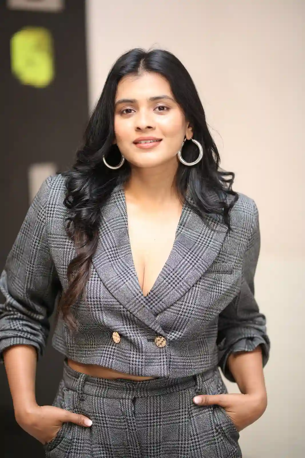 Hebah Patel Stylish Looks in Vyavastha Web Series Promotions