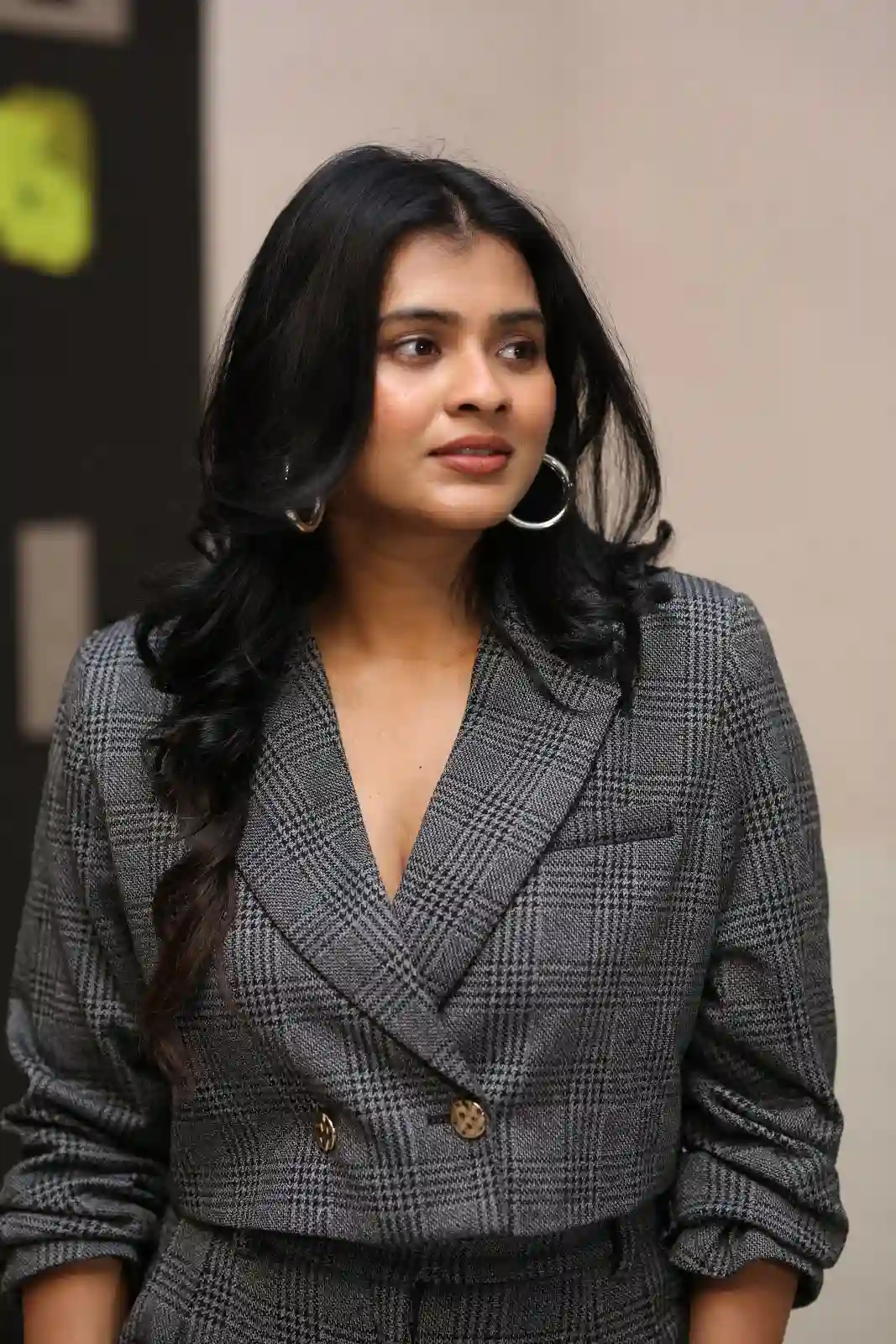 Hebah Patel Stylish Looks in Vyavastha Web Series Promotions