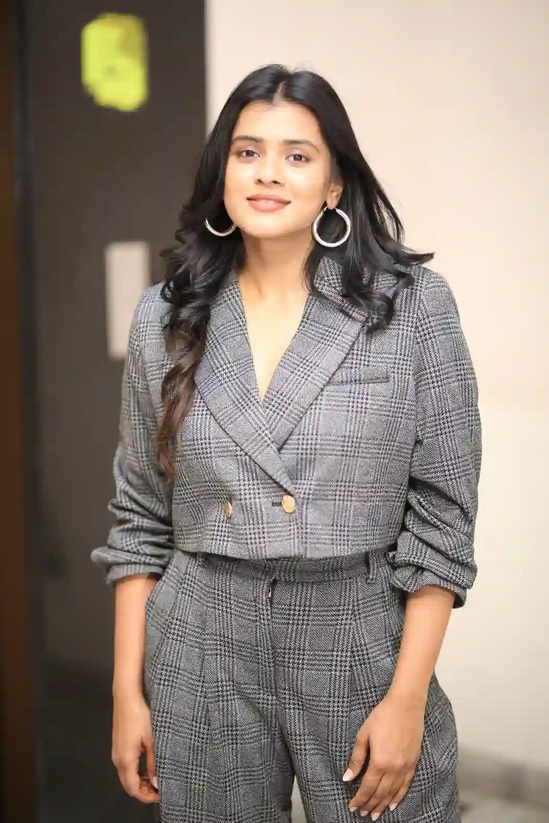 Hebah Patel Stylish Looks in Vyavastha Web Series Promotions