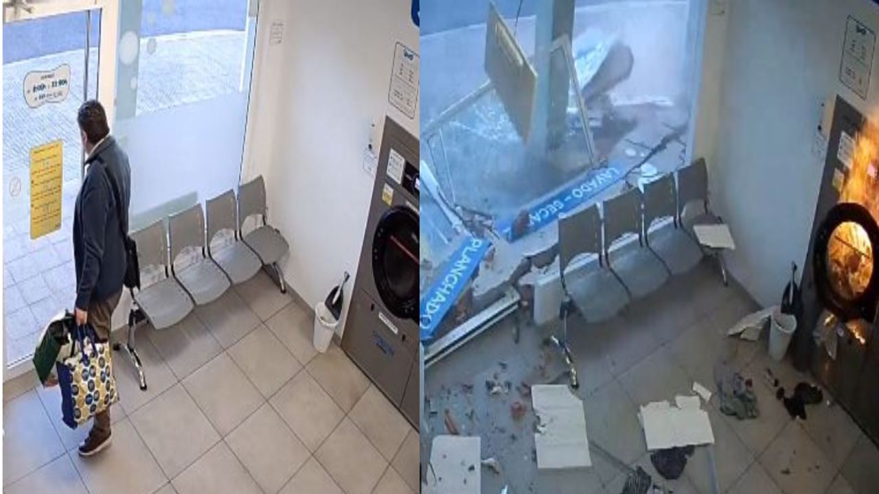 washing machine blast : పేలిన వాషింగ్ మెషీన్ .. ప్రాణాలతో బయటపడ్డ వ్యక్తి వీడియో వైరల్