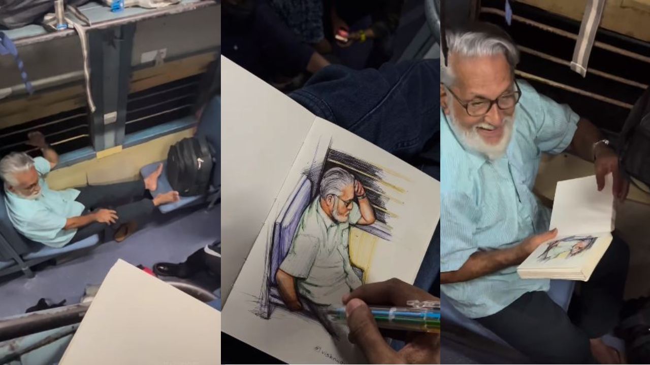 Amazing artist : రైలు ప్రయాణంలో తోటి ప్రయాణికుడికి తెలియకుండా చిత్రాన్ని గీసిన ఆర్టిస్ట్.. ఆ తరువాత