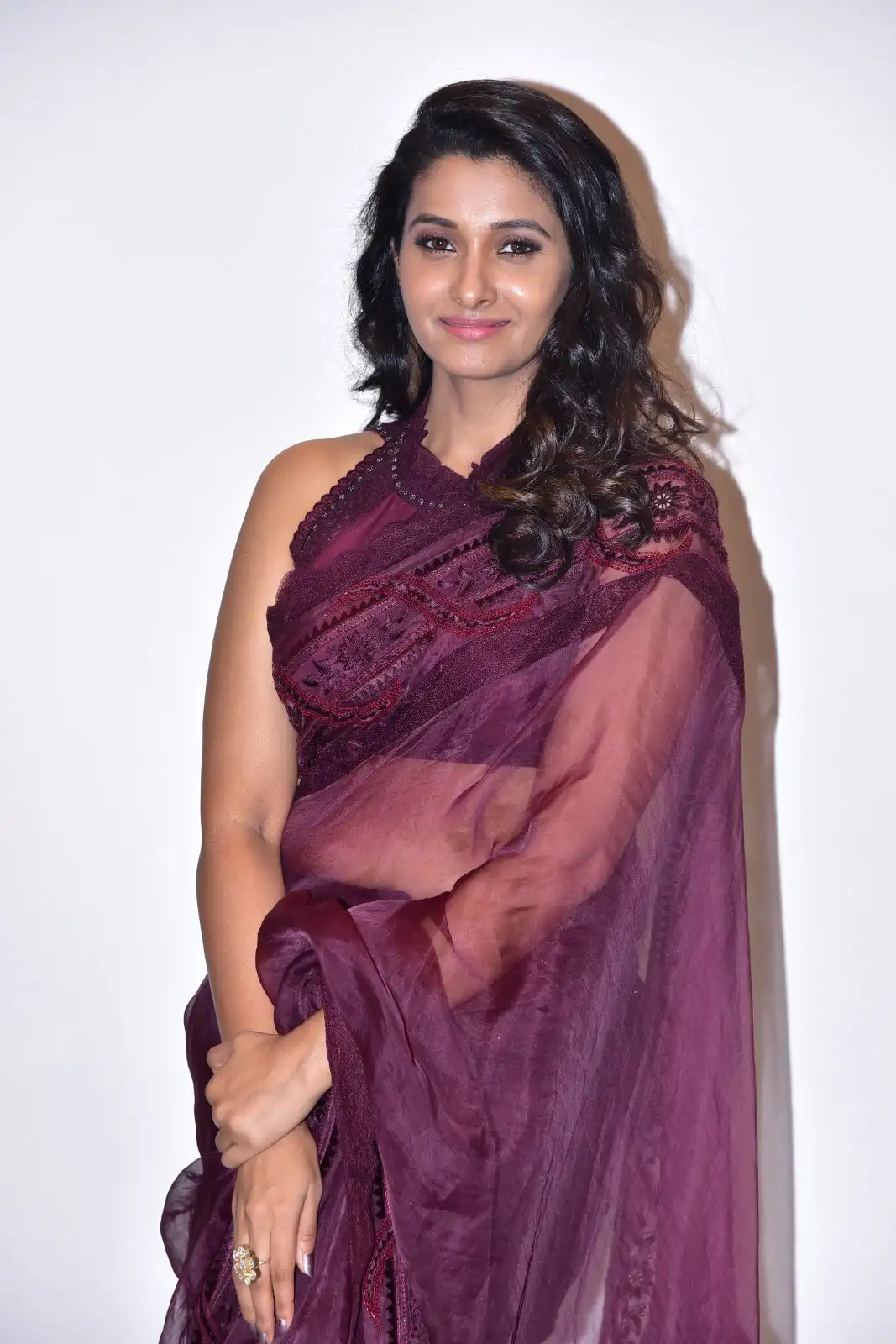 Priya Bhavani Shankar shines in Saree at Rudrudu Pre Release Event
