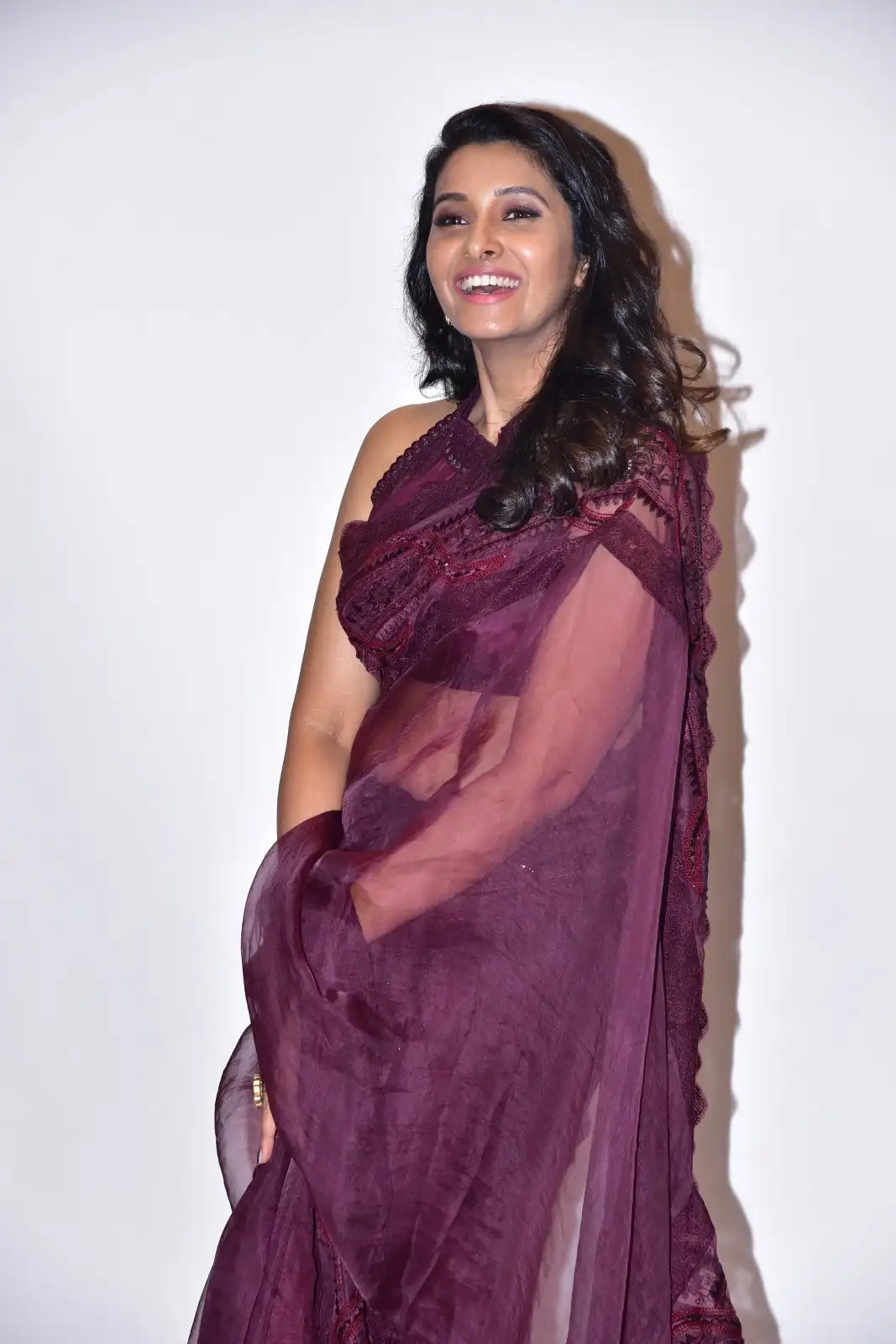 Priya Bhavani Shankar shines in Saree at Rudrudu Pre Release Event