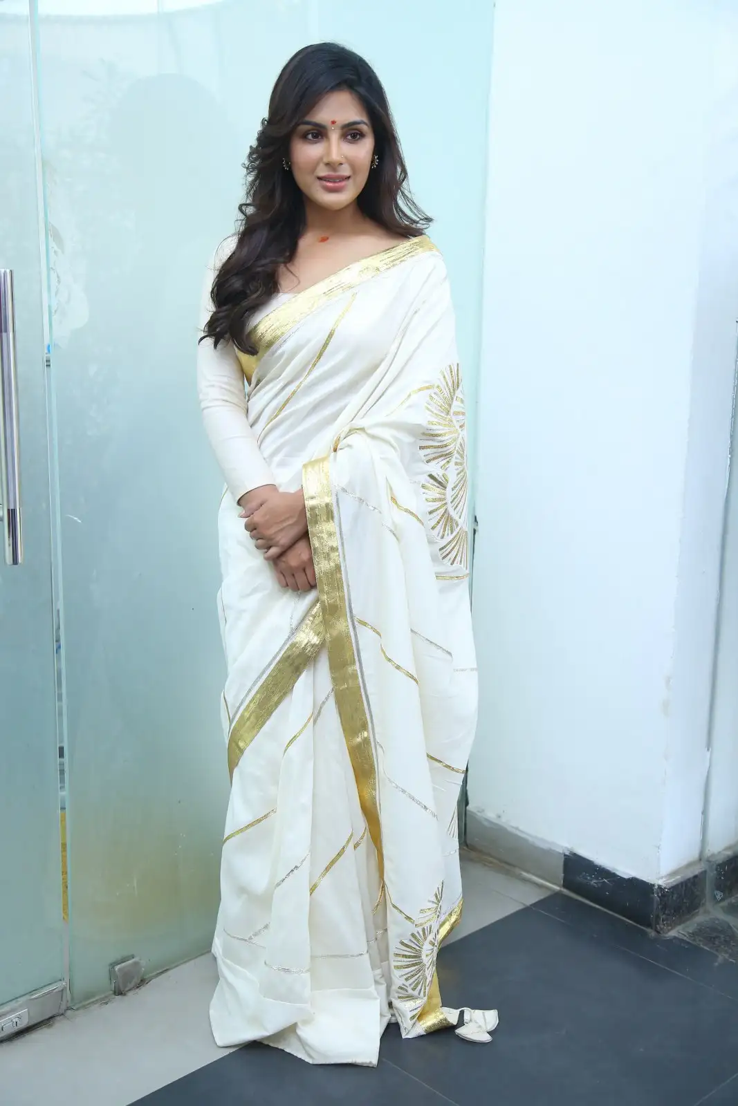 Samyuktha Menon Shines in Saree at Virupaksha Movie Promotions
