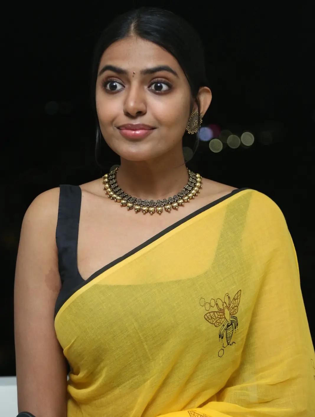 Shivani Rajashekar cute looks in Yellow Saree at Jilebi Movie Press meet