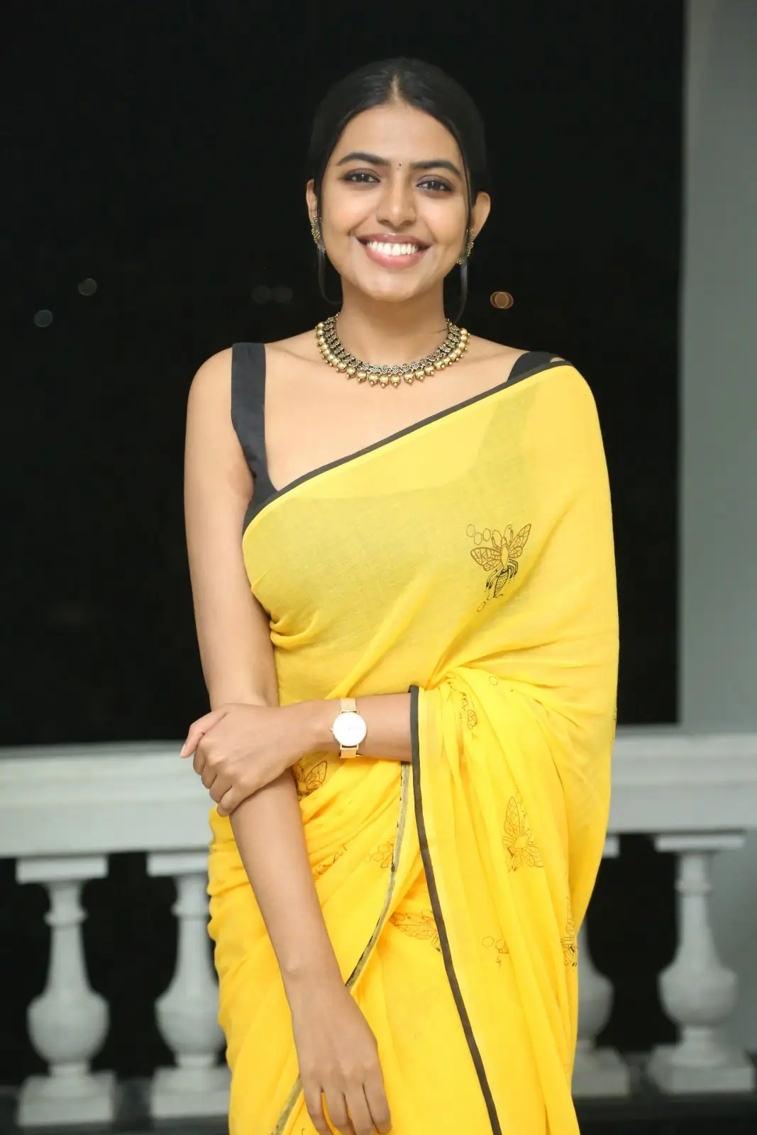 Shivani Rajashekar cute looks in Yellow Saree at Jilebi Movie Press meet