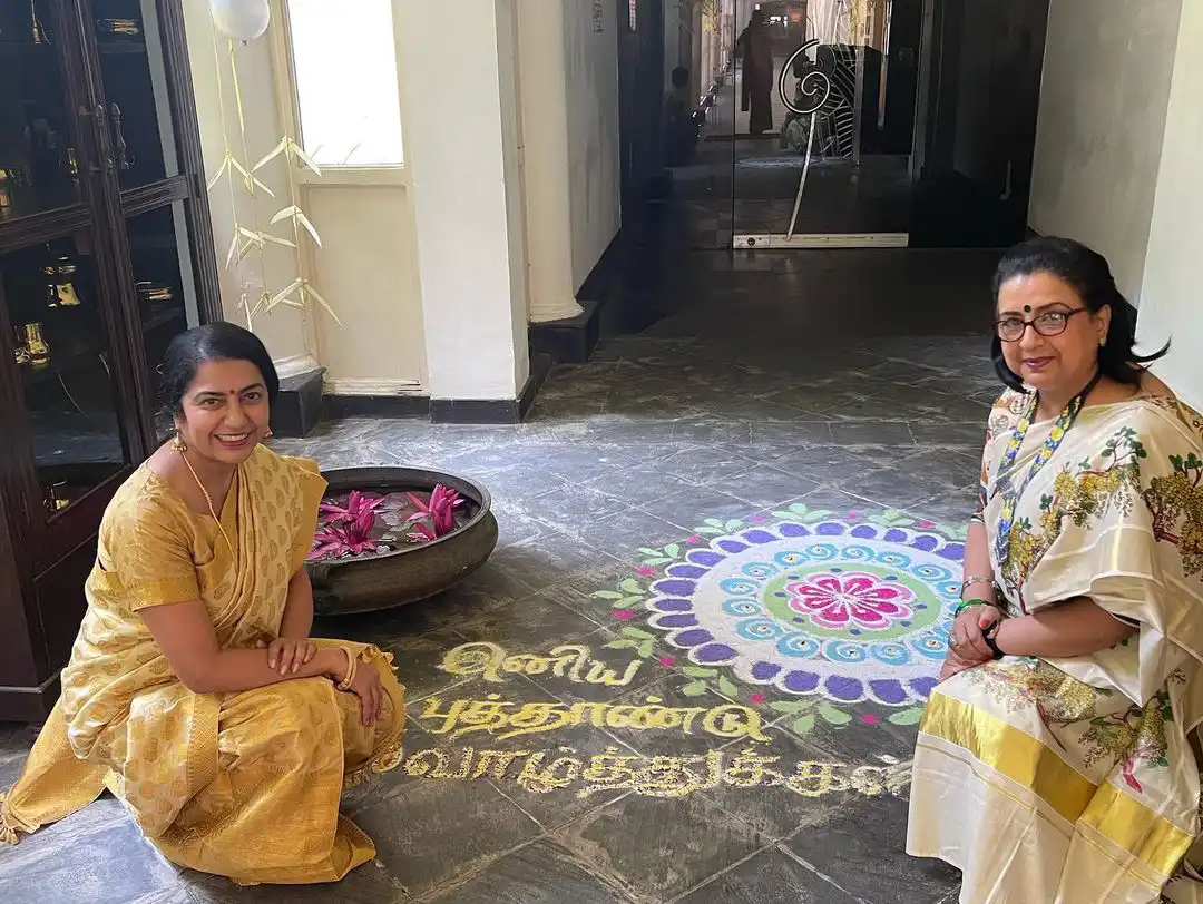 Suhasini Maniratnam celebrating tamil new year Puthandu along with Kushboo