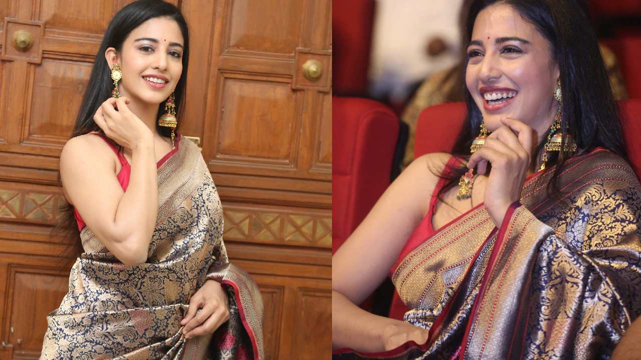 Daksha Nagarkar : రావణాసుర ప్రీ రిలీజ్ ఈవెంట్ లో చీరకట్టులో అలరించిన దక్ష నగర్కర్