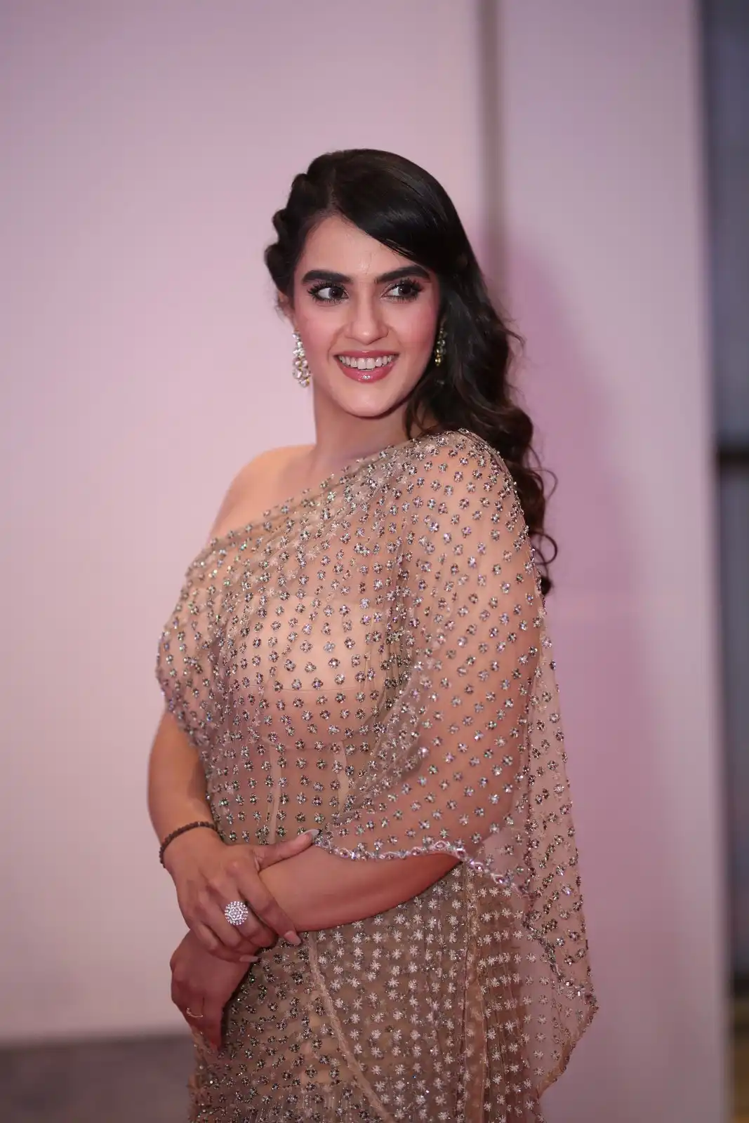 Kavya Thapar shines in different saree at Bichagadu 2 Pre Release Event