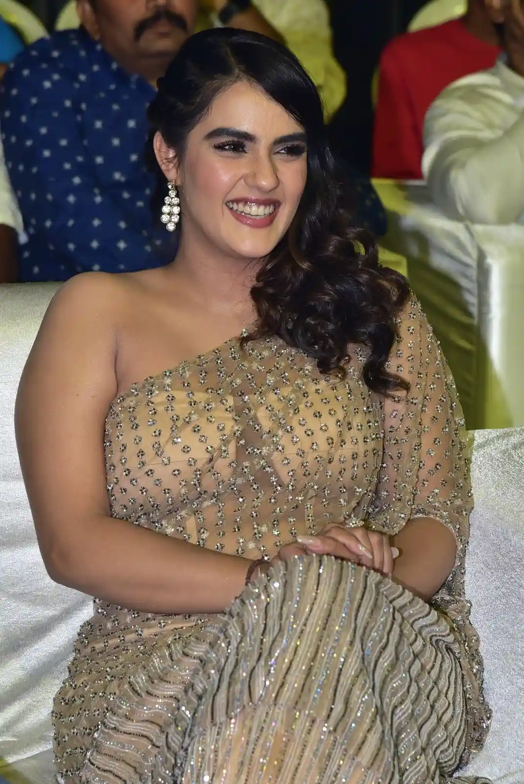 Kavya Thapar shines in different saree at Bichagadu 2 Pre Release Event