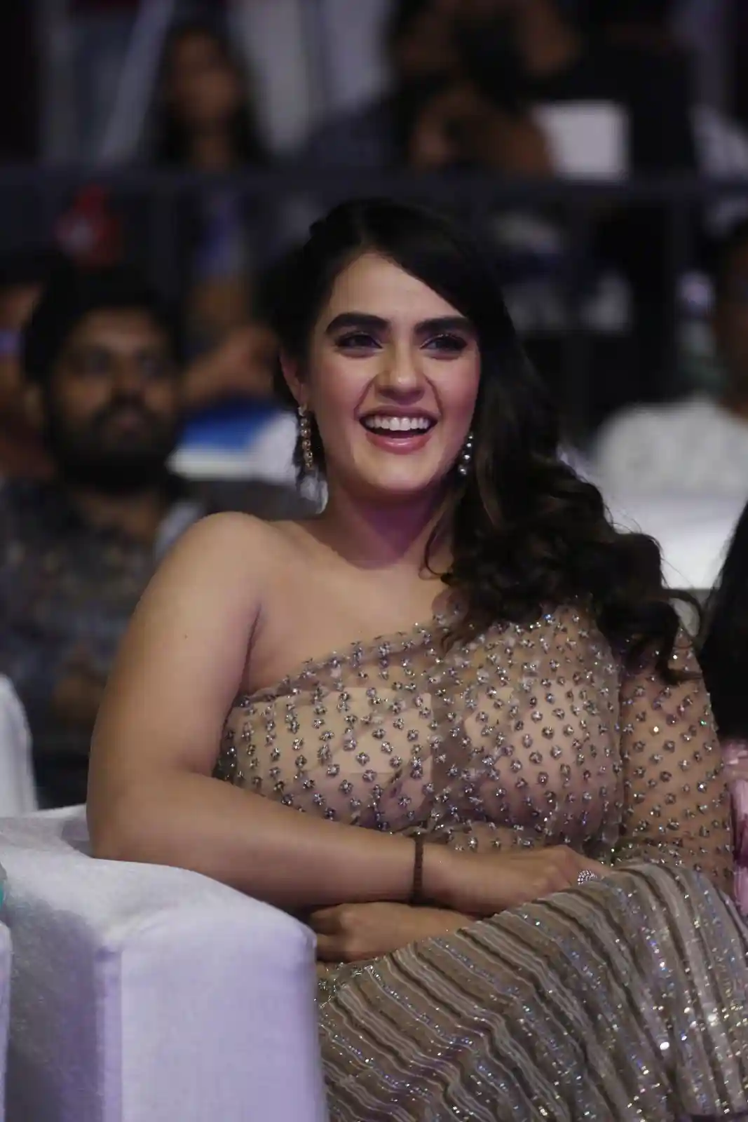 Kavya Thapar shines in different saree at Bichagadu 2 Pre Release Event