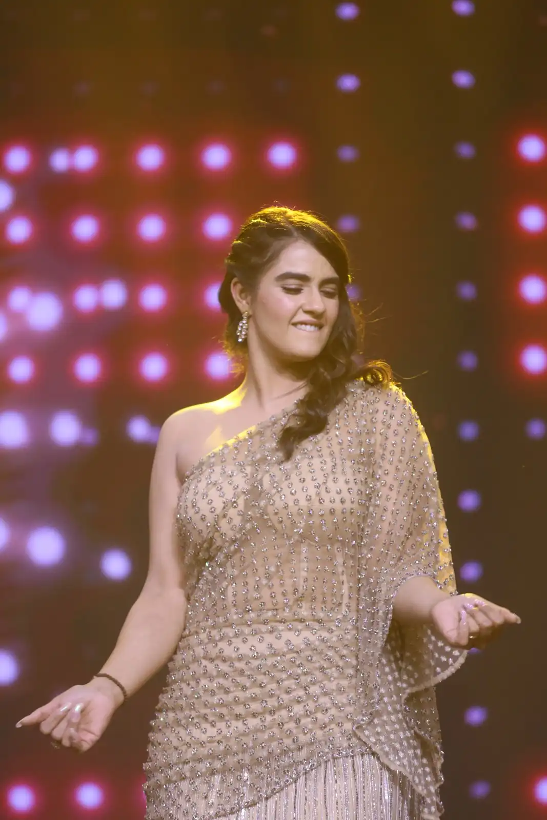 Kavya Thapar shines in different saree at Bichagadu 2 Pre Release Event