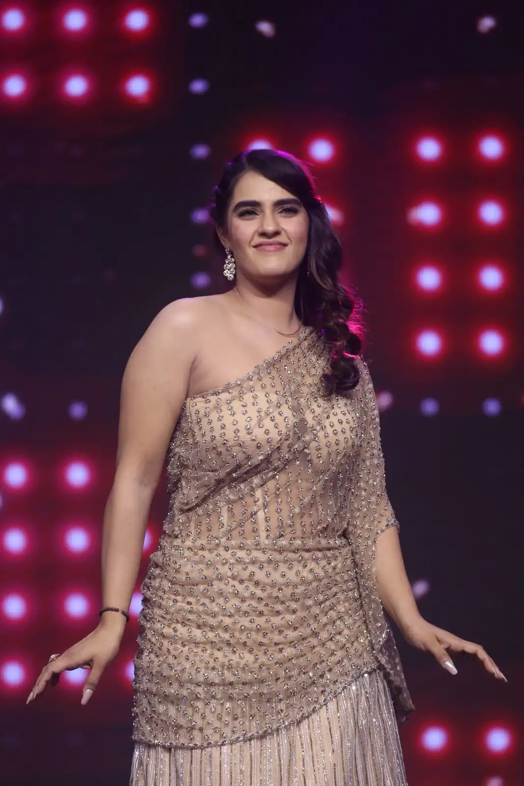 Kavya Thapar shines in different saree at Bichagadu 2 Pre Release Event