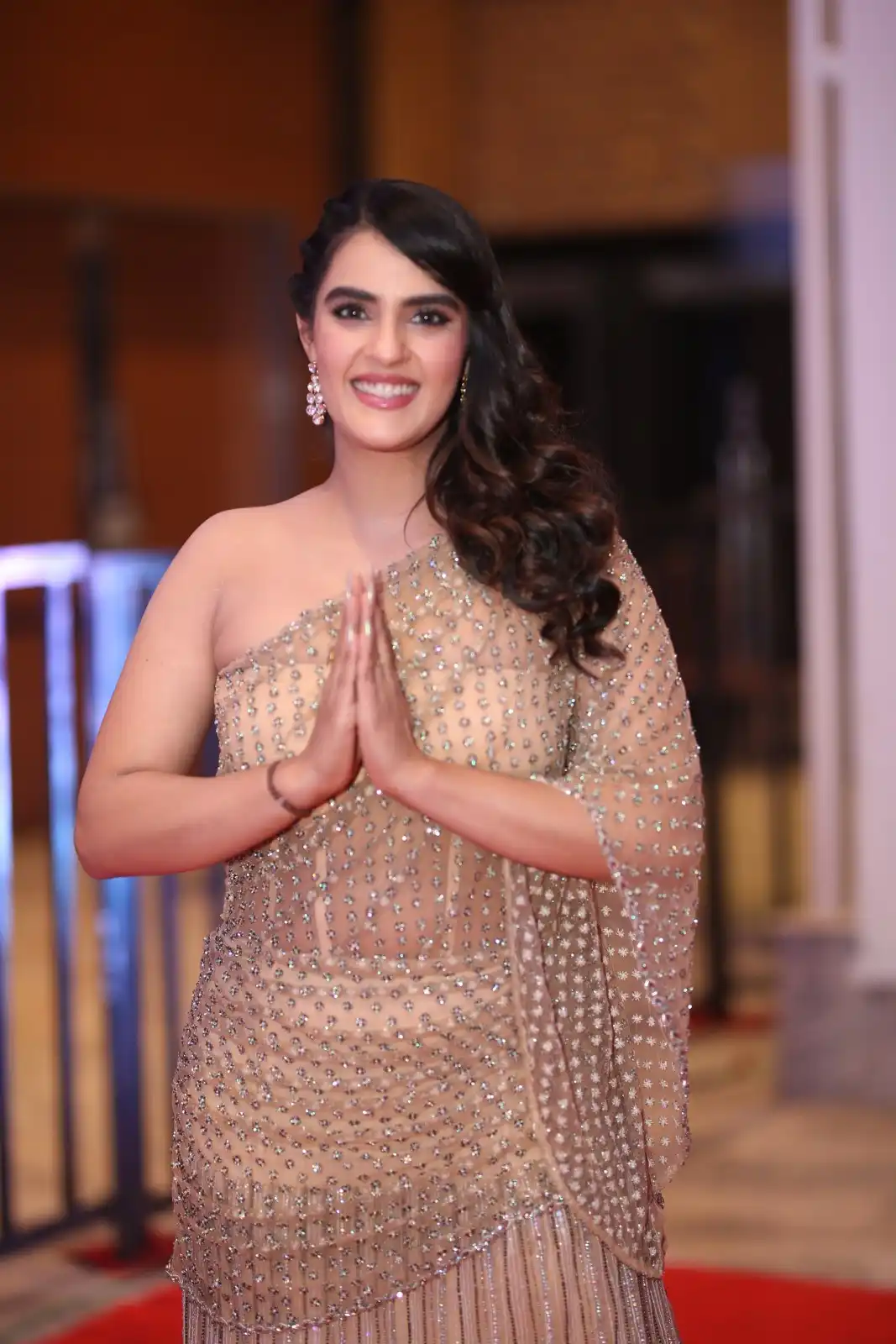 Kavya Thapar shines in different saree at Bichagadu 2 Pre Release Event